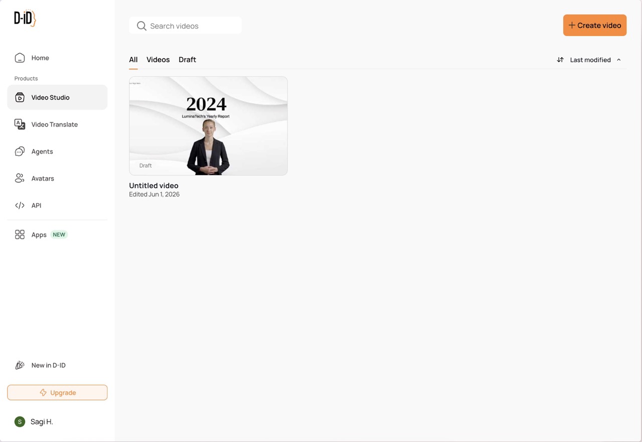 D-ID: Studio product interface